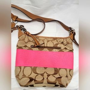 Coach Signature F13362 stripe shoulder bag rugby bucket tote.